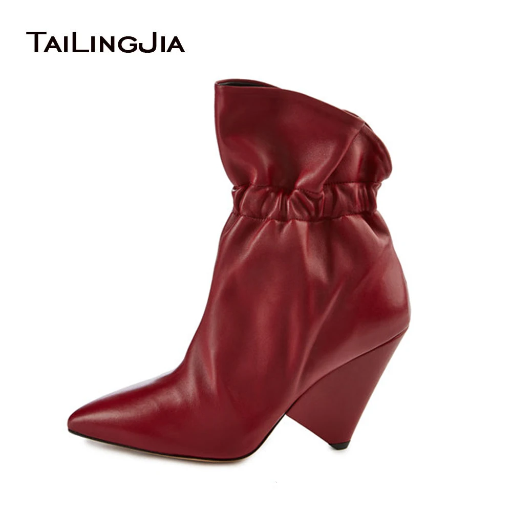 

Women Short Boot Heteromorphic Heel Booties Pointed Toe Fashion Elegant Red PU Leather Ladies 2024 Winter Ankle Boots Large Size