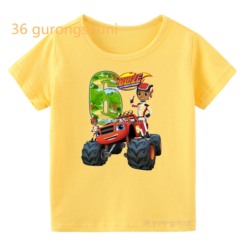 Maglietta per ragazze vestiti Blaze And The Monster macchine bambini ragazzi abbigliamento maglietta gialla ragazza grafica magliette abbigliamento