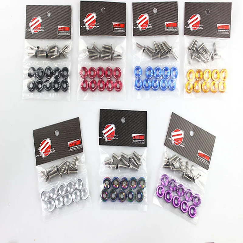 10PCS M6 JDM Car Modified Hex Fasteners Fender Washer Bumper Engine Concave Screws Fender Washer License Plate Bolts Car styling