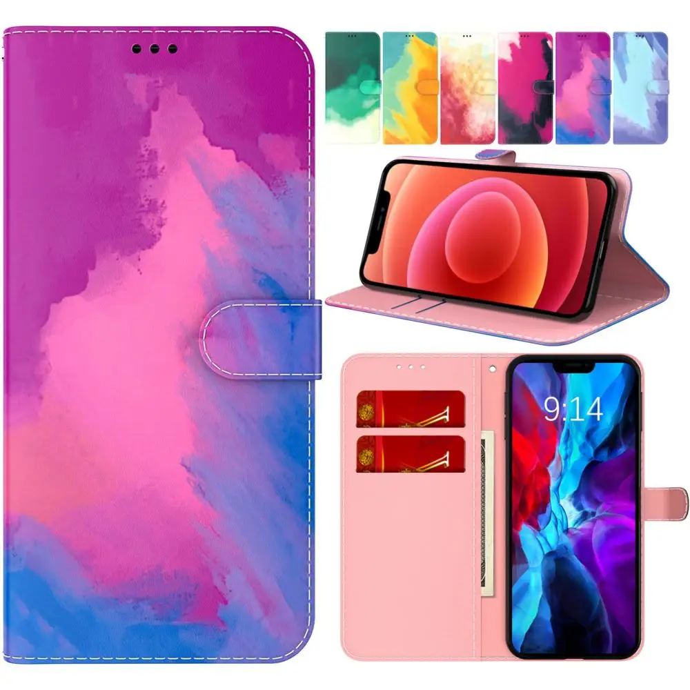 Lovely Watercolor Case For Motorola Moto G30 G10 G9 Play G8 Power Lite G 5G Plus E7 E 2020 Stylus 2021 Painted Wallet Box D26F