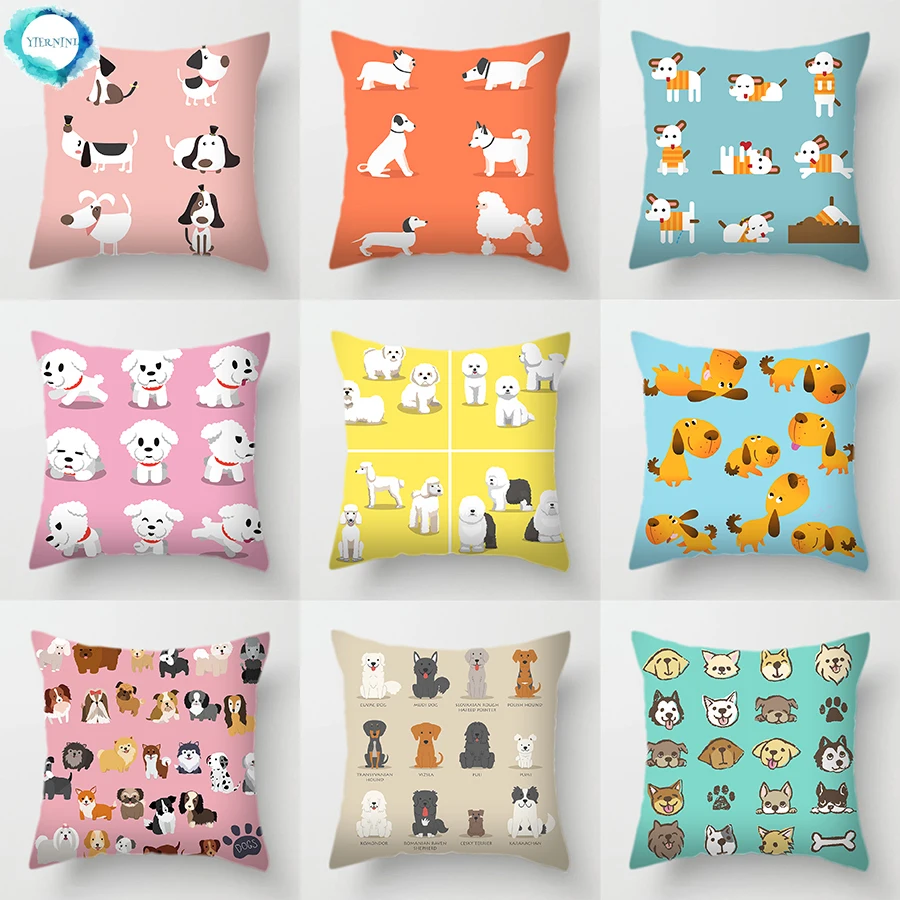 Cartoon Pet Dog Animal Print Cushion Cover Polyester Throw Decorative Pillow Case for Sofa Home Decor 45X45CM Fundas De Cojin