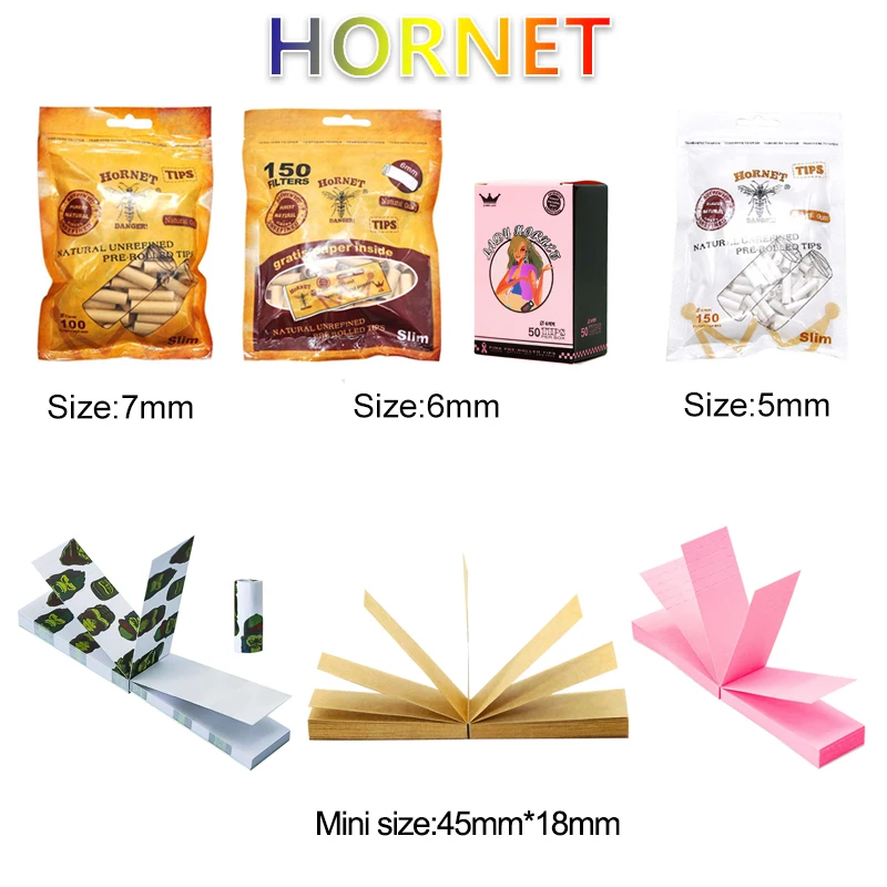 5/6/7mm HORNET Rolling Filter Tips Natural Slim Rolled Natural Unrefined Smoke Cigarette For herb tobacco accessories