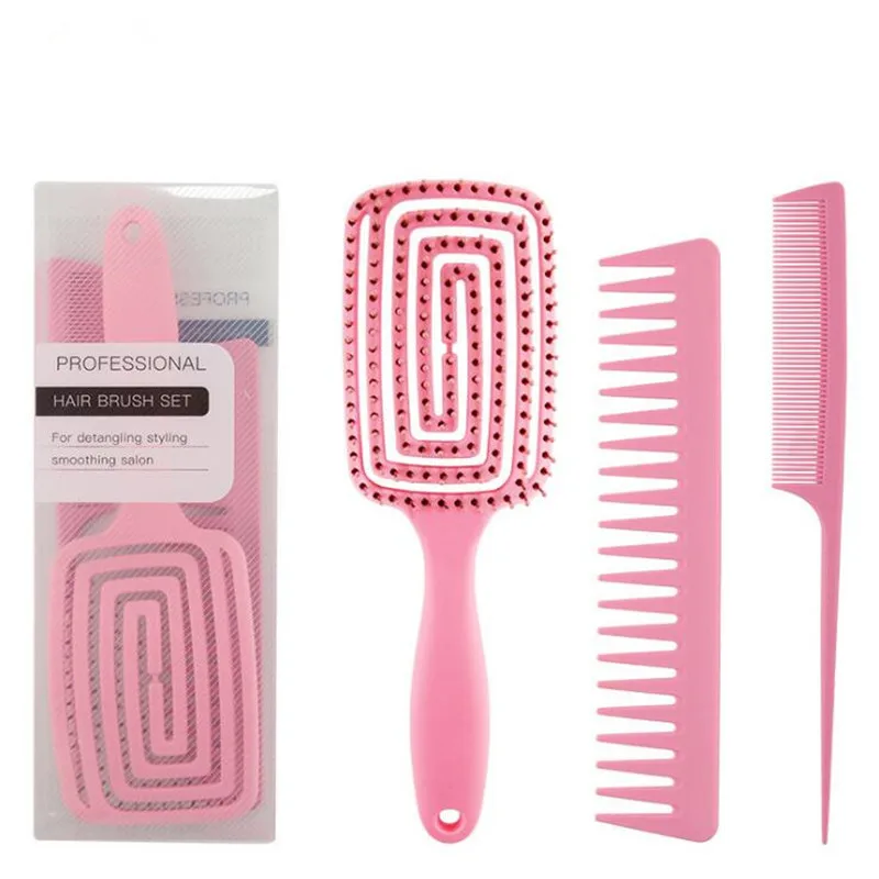 

3pcs Hollow Arc Hair Brush Hairbrush Mosquito Coil Large Curved Hair Comb Scalp Massage Brush Brosse Set With Retail Box