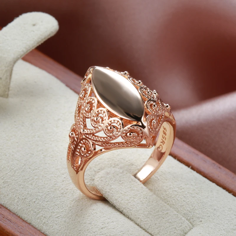 Kinel-anillos brillantes de moda para mujer, anillos de rombos con patrón único de oro rosa, joyería étnica de boda para novia 585, novedad de 2022