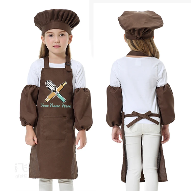 Kids Kitchen Baking Bib Pinafore Child Polyester Apron Painting Eating Clothes Smock Chef Hat Print Name NOT Free