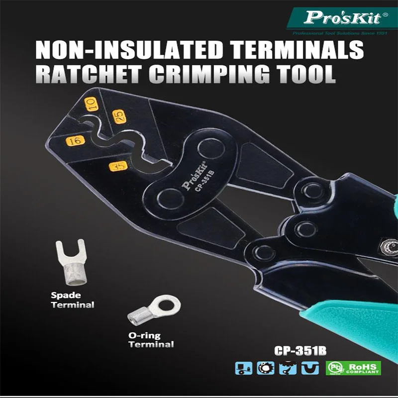 

Pro'sKit Y.O bare terminal CP-351B ratchet crimping pliers 10 ~ 35mm2 multifunctional AWG DIN / GB JIS pressure adjustment plier