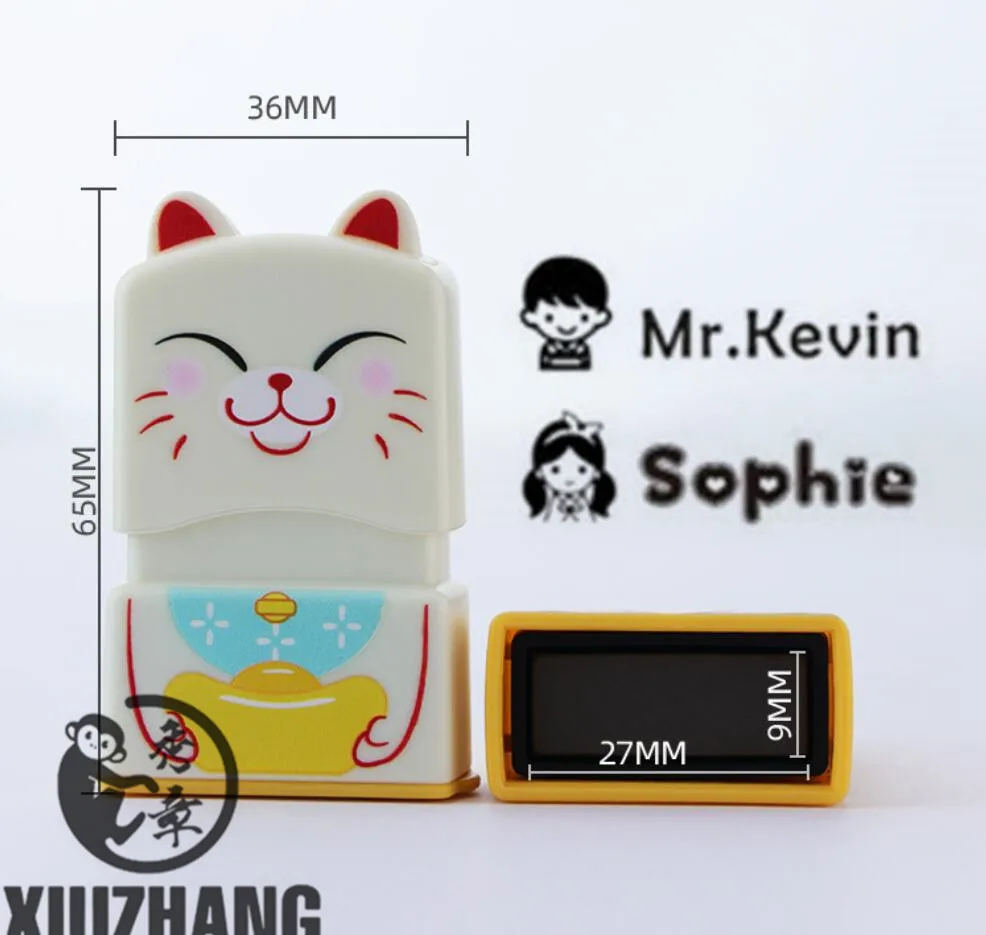 Custom cute kitten stamp baby children teacher cartoon kindergarten name student clothes non-fading small animal inking seal