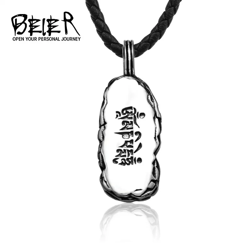 Beier Stainless Steel Six Words\' Mantra Buddhism Pendant Chain Necklace men Jewelry BP8-104