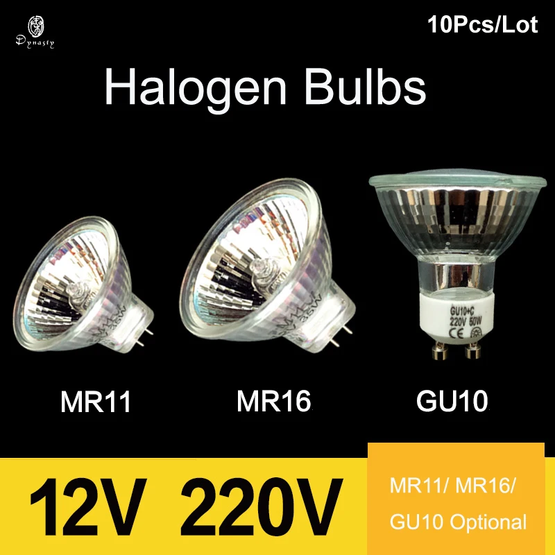 10Pcs/Lot Halogen Spotlight Bulbs MR11/MR16/GU10 Various Holder Traditional 12V/220V Halogen Lighting Fixture Warm White Bulbs