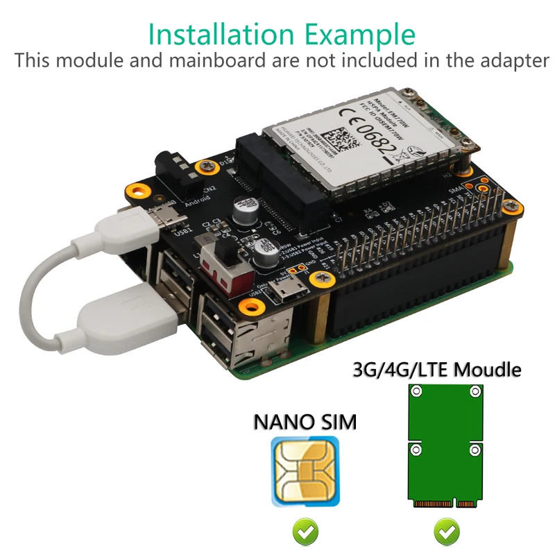 Novo 3g 4g lte base chapéu mini adaptador de rede pcie para framboesa asus tinker board samsung artik rock64 mídia liber computador placa