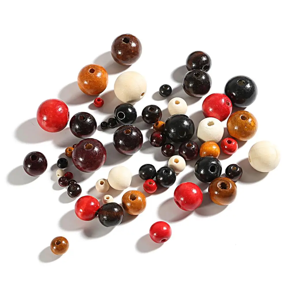 20-100Pcs/lot 4 6 8 10 12 14 16 18 20mm Natural Wood Beads Black Brown Red Round Ball Spacer Loose Beads for DIY Jewelry Making