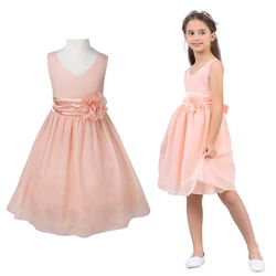 Girls Bridesmaid Desses Teenage Birthday Party Tutu Sleeveless Dress Elegant Flower Princess Ball Gown for Kids Graduation Prom