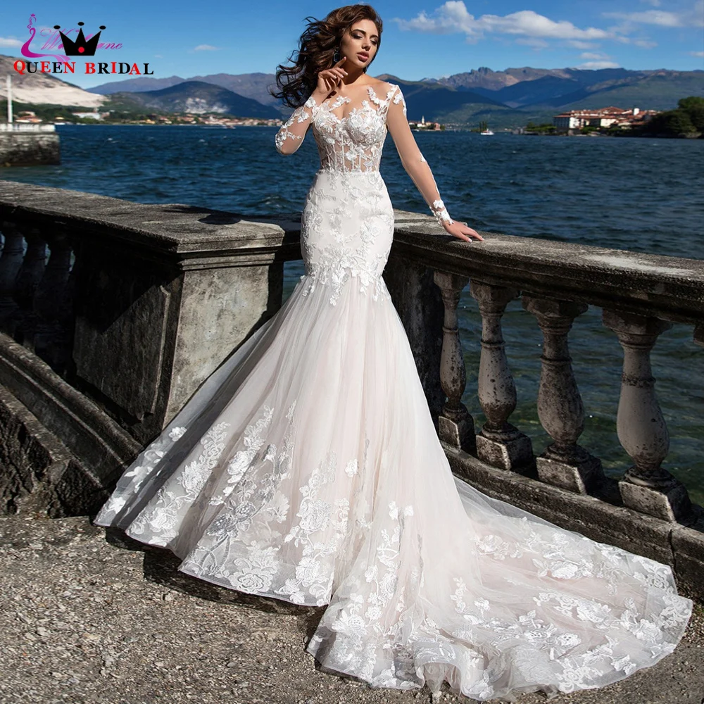 

Sexy Mermaid Long Sleeve Wedding Dresses Tulle Lace Appliques Beading Formal Bridal Gown 2023 New Custom Made DS132