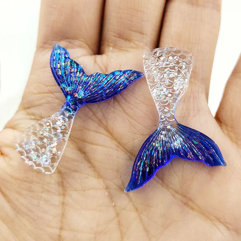 20pcs/lot DIY flat back resin glitter mermaid tail for DIY children's hair accessories resin cabochons