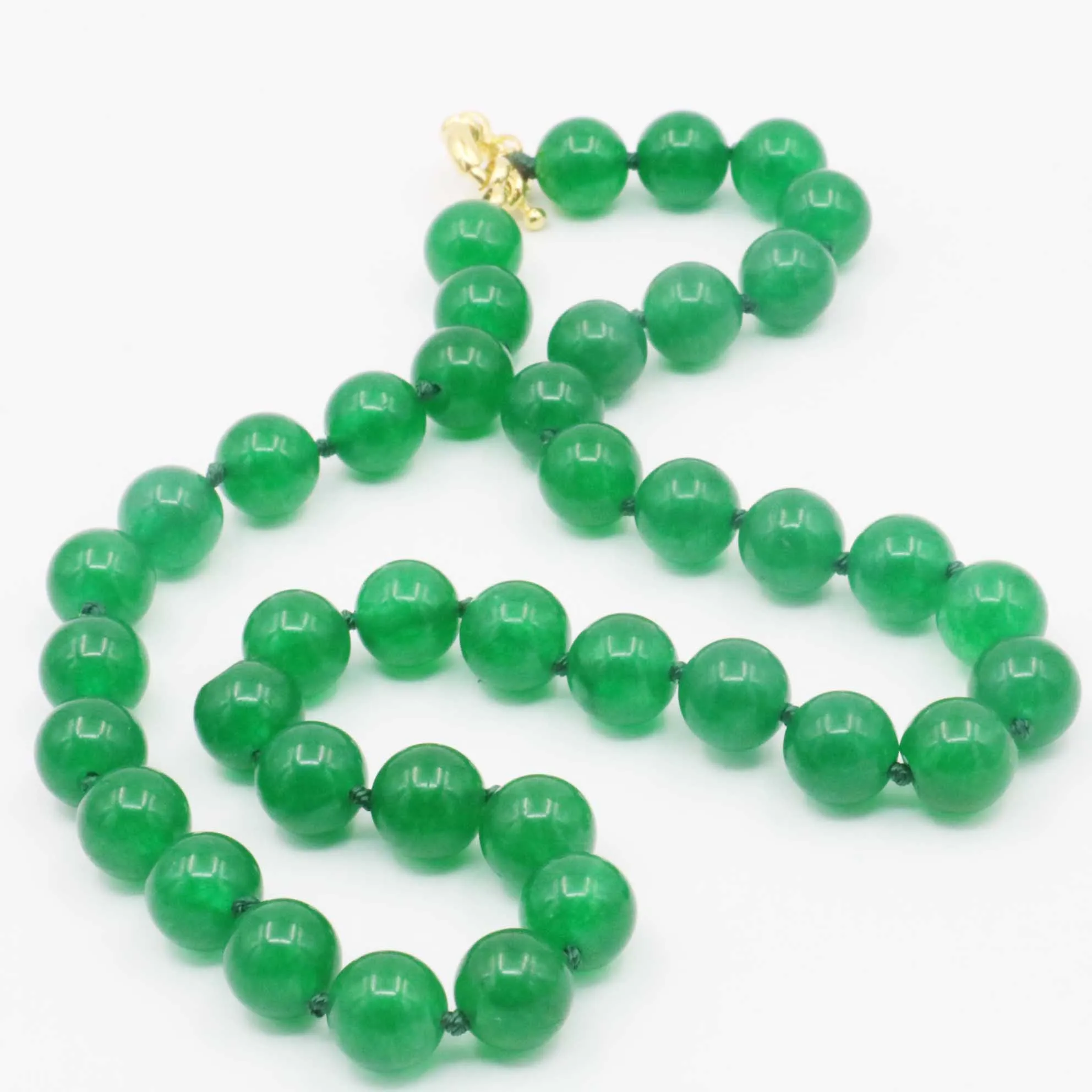 10mm Round Emeralds Green Jade Chalcedony Necklace Hand Made Beads Neckwear Women Fashion Jewelry Making Design Mothers Gifts