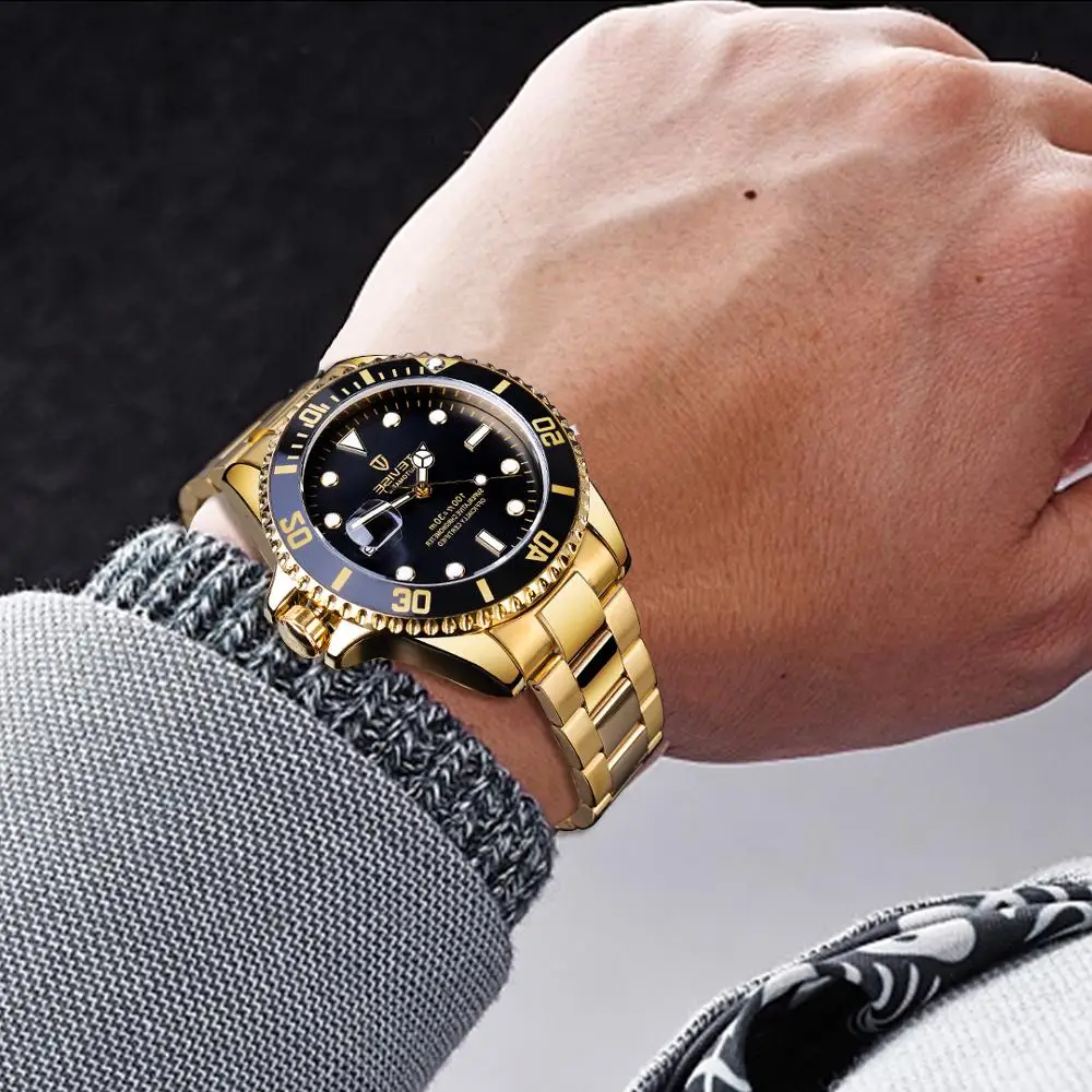 TEVISE Luxury Calendar Gold Waterproof Stainless Steel Men Automatic Mechanical Business Fashion Wrist Watch Luminous Date Clock