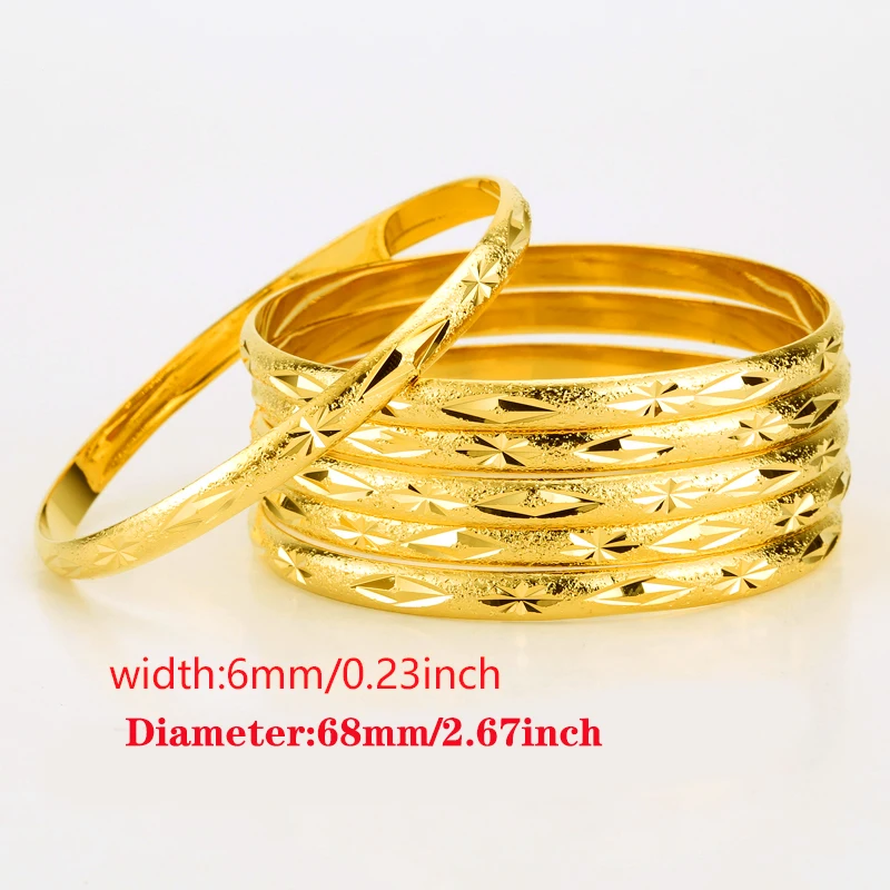 6MM Dubai Gold Bangle Gold Color African Middle East Bangles Bracelets Ethiopian Jewelry 6pcs/lot  Jewelry For Women Men