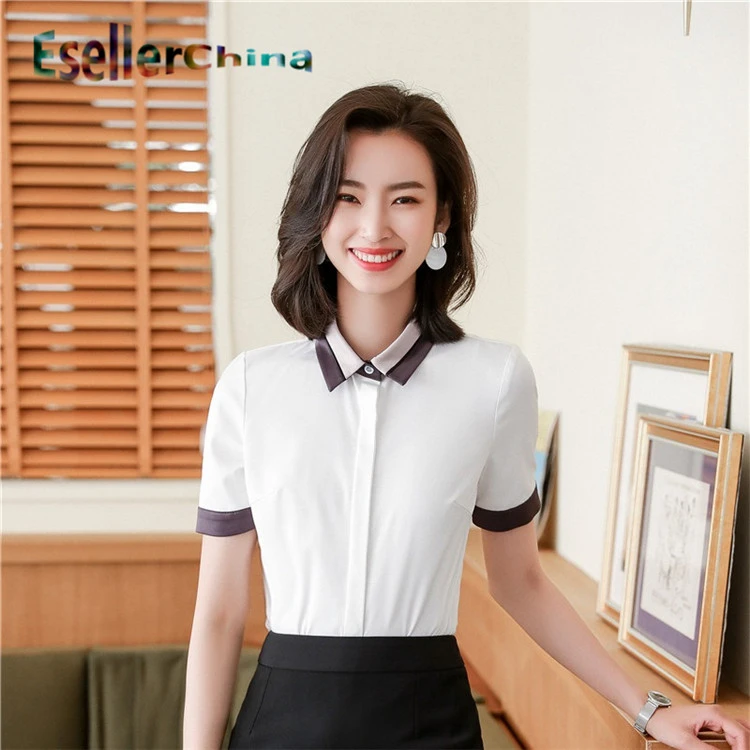 

Ladies Office Work Wear Blouses Elegant White Summer Short Sleeve Blouse Shirts Women OL Styles Work Wear Tops Female Clothes