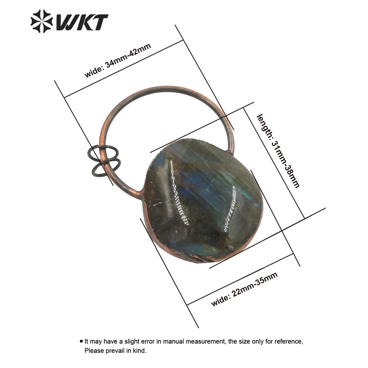 

WT-P1689 Amazing WKT jewelry Accessory in Antique copper plated Labradorite stone pendant fashion vintage big necklace pendant