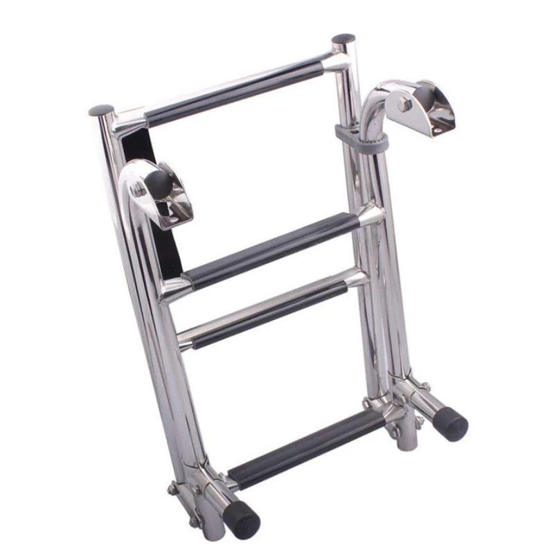 Marine Boat 4-Step 2+2 Step Ladder Foldable 304 Stainless Steel Stern Mount W Rubber Grips