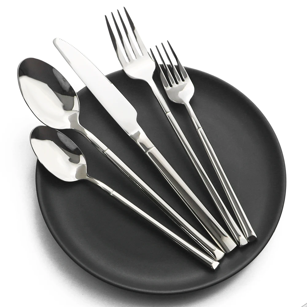 6 Pcs Luxury Silver Dinnerware Set 18/10 Stainless Steel Tableware Set Kitchen Knife Spoon Fork Cutlery Set Dinner Food Flatware