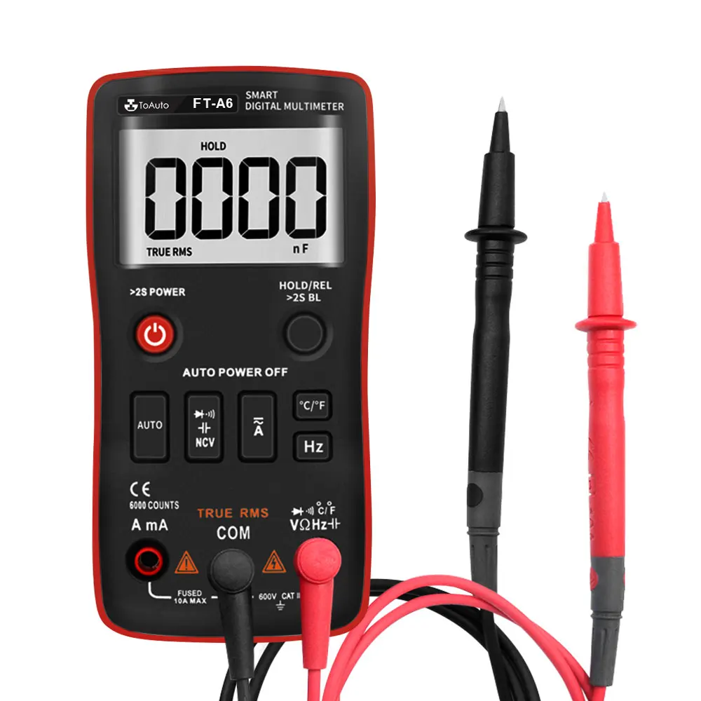 Digital Multimeter, TRMS 6000 Counts Multi Tester Counter Auto-Ranging, Measure Voltage Current Resistance Capacitance Diode