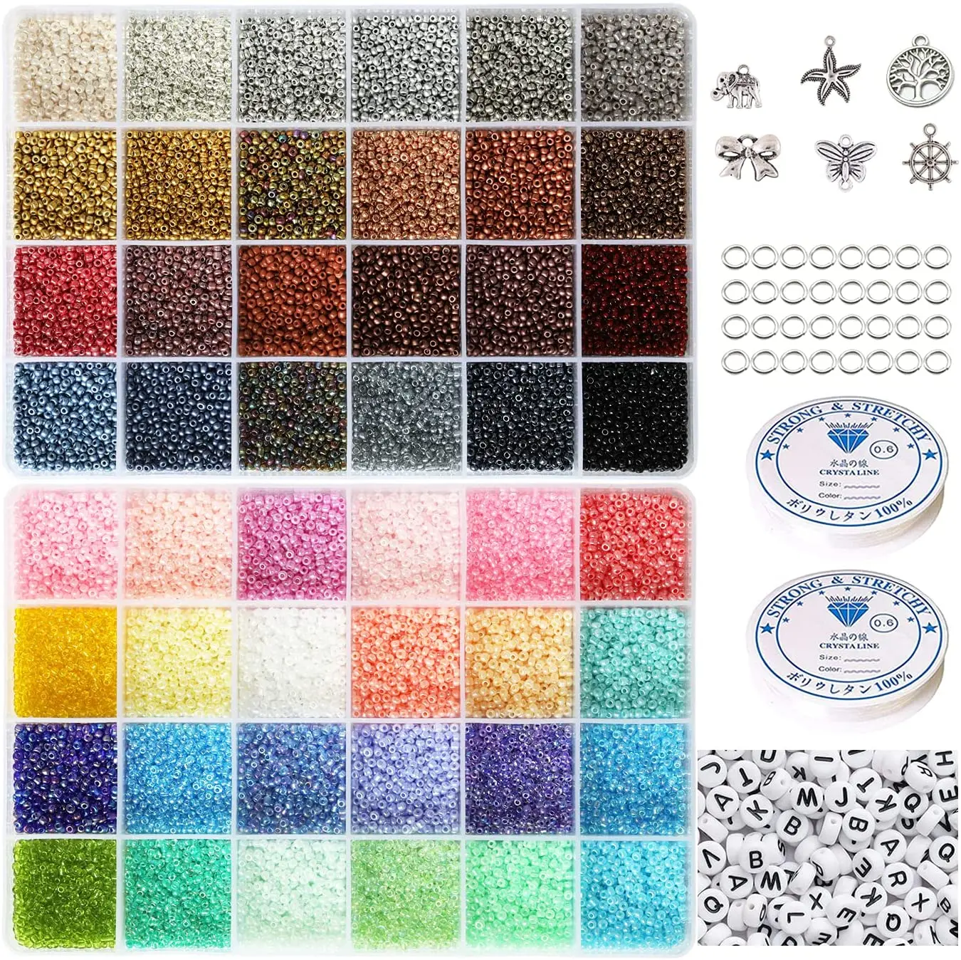 

60000pcs 2mm Glass Seed Beads Kit With Strings Alloy Accessories Packing In Two Boxes For DIY Making