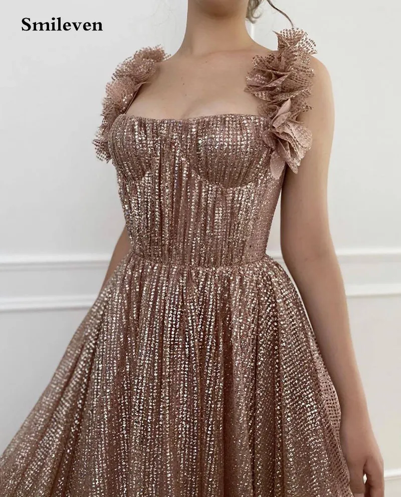 Smileven Rose Gold Lineชุดราตรีเลื่อมยาวอย่างเป็นทางการพรรคRobe De Soiree Backless Prom Gowns