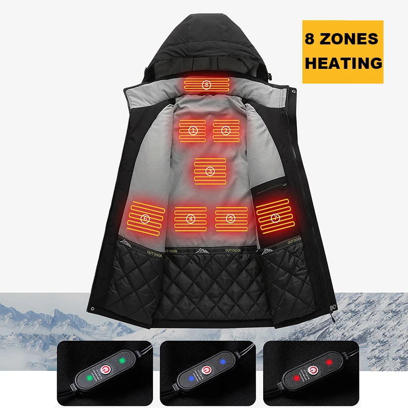 2021 Men 8 Zone Heating Jacket Winter Waterproof Windbreaker Outdoor Coat USB Heating Hooded Jackets Electric Heated Clothes New