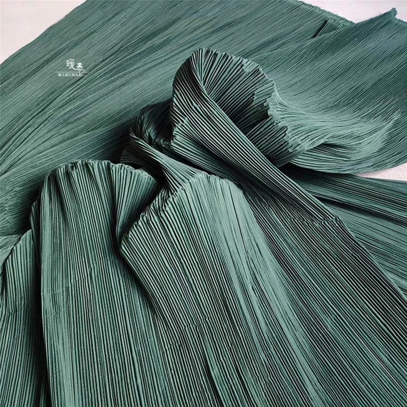 Stiff Pleated Fabric Blackish Green Stripe Folds DIY Art Painting Wedding Party Decor Pants Skirt Dress Clothes Designer Fabric