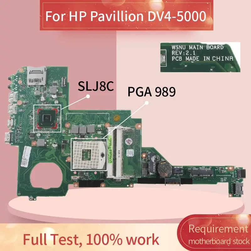 

676756-501 676756-001 Laptop motherboard For HP Pavillion DV4 DV4-5000 HM75 Notebook Mainboard WSNU REV.2.1 SLJ8C DDR3