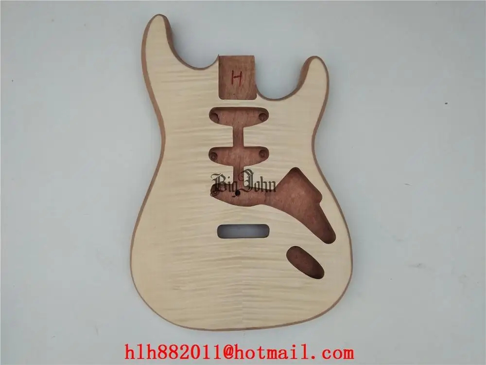 

New Single Wave Whole Piece Wood Electric Guitar Body,Flame Maple Top Mahogany Body 3 S Route No Paint For ST Guitar BJ128