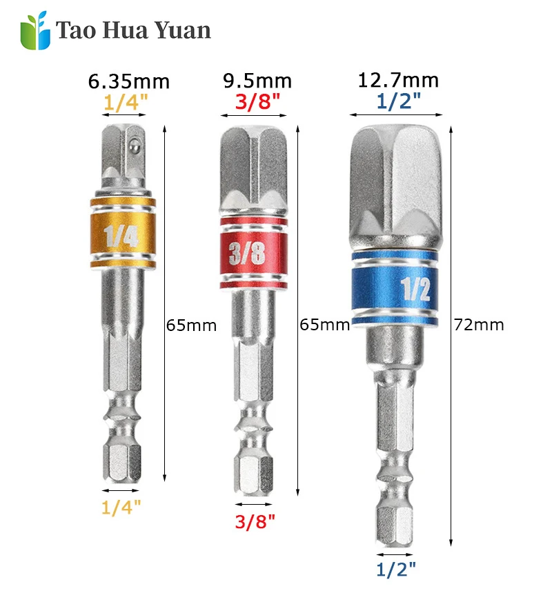 3PCS Drill Socket Adapter Converter For Impact Driver With Hex Shank To Square Socket Drill Bits Bar Extension Set 1/2 3/8 1/4 A