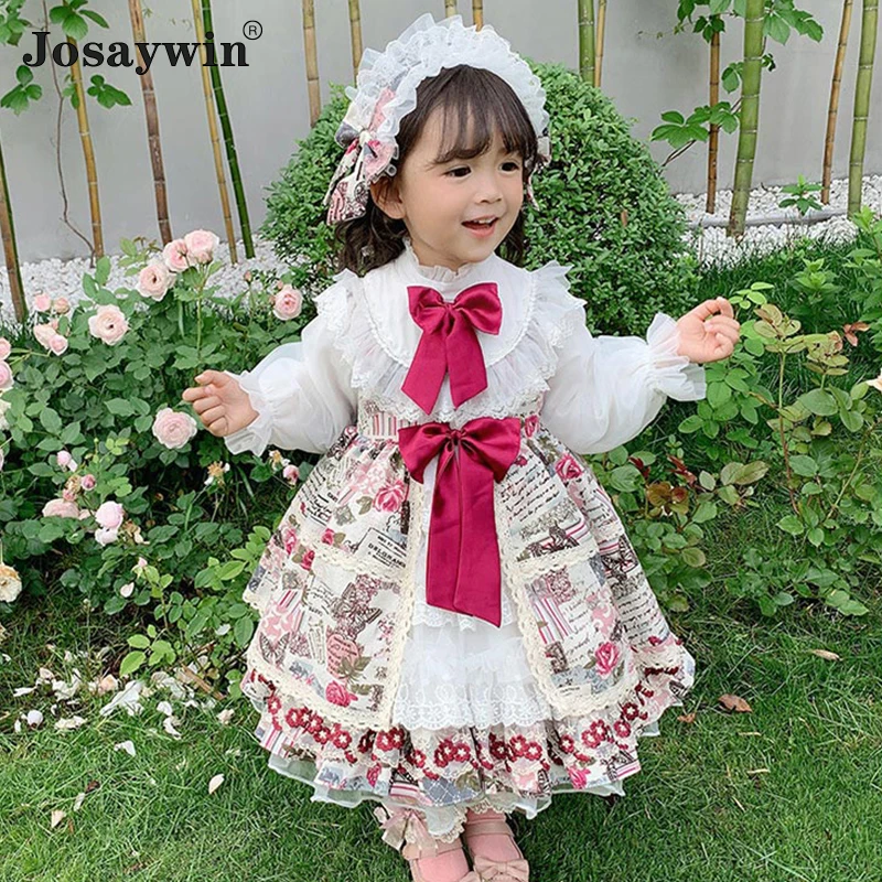 

Spring Autumn Kids Dress for Girls Baby Print Floral Lolita Girl Kawaii Wedding Dress Girl Birthday Princess Party Vestidos