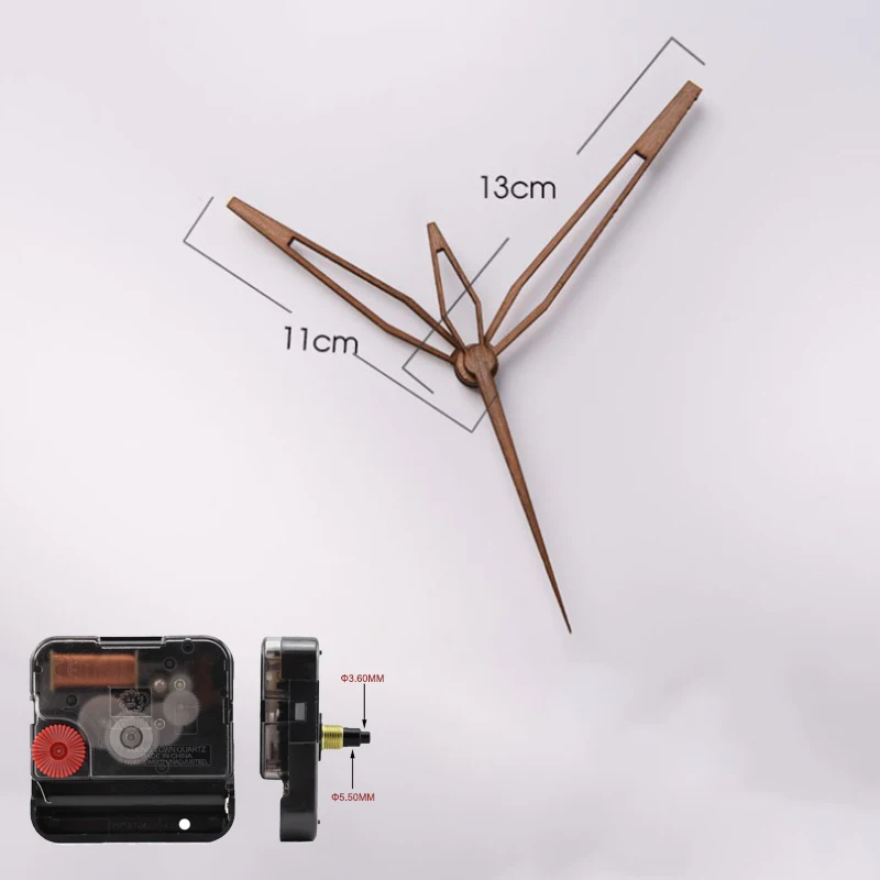 Reloj silencioso con movimiento de madera, mecanismo de 14 pulgadas, manecillas de madera, eje largo, mecanismo de mecanismo para reloj de pared 3D,