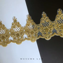 1Yard Gold White Fabric Flower Venise Venice Sequins Mesh Lace Trim Applique Sewing Craft for Bride Wedding Dresses 15.5cm Width