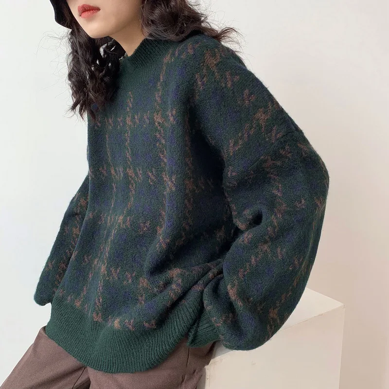 Women Pullover Loose Knitted Sweater jumper Lantern Sleeve Simple Sweater Female Korean College Oversize Pullover Streetwear