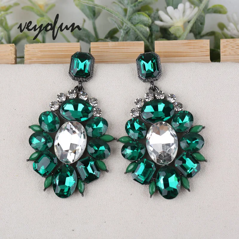 Veyofun Luxury Round Crystal Drop Earrings Party Bridal Dangle Earrings Fashion Jewelry for Women New Gift