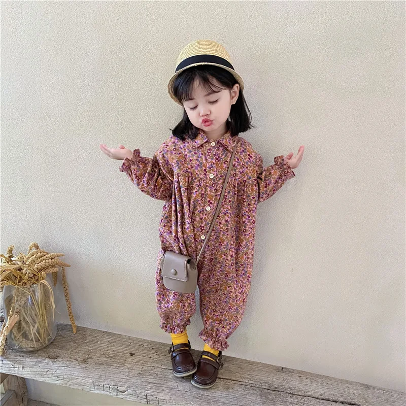 Girls Jumpsuit Children Clothing 2023 Autumn New Toddler Casual Floral Tooling Baby Kids Clothes Japanes & Korean Style 1-6 Y