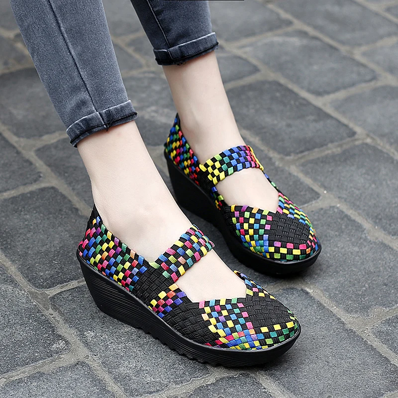 Women Shoes Flat Platform Breathable Summer Walking Shoes Women Sneakers Slip On 5CM Heel Handmade Female Flats Zapatillas Mujer