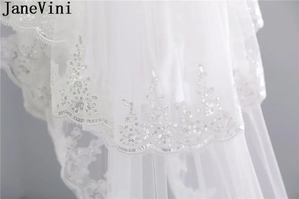 JaneVini 3M Kathedraal Bruiloft Lange Sluier met Pailletten Rand Kam Wit 2 Tier Bridal Veils Bruid om Ivoor bruiloft Accessoires