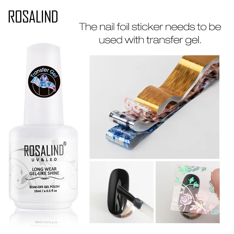 ROSALIND Transfer Gel Nagellak Met Sticker Nail Gel Hybrid Primer UV Lamp Voor Manicure Semi Permanente Gel Lak Nail art