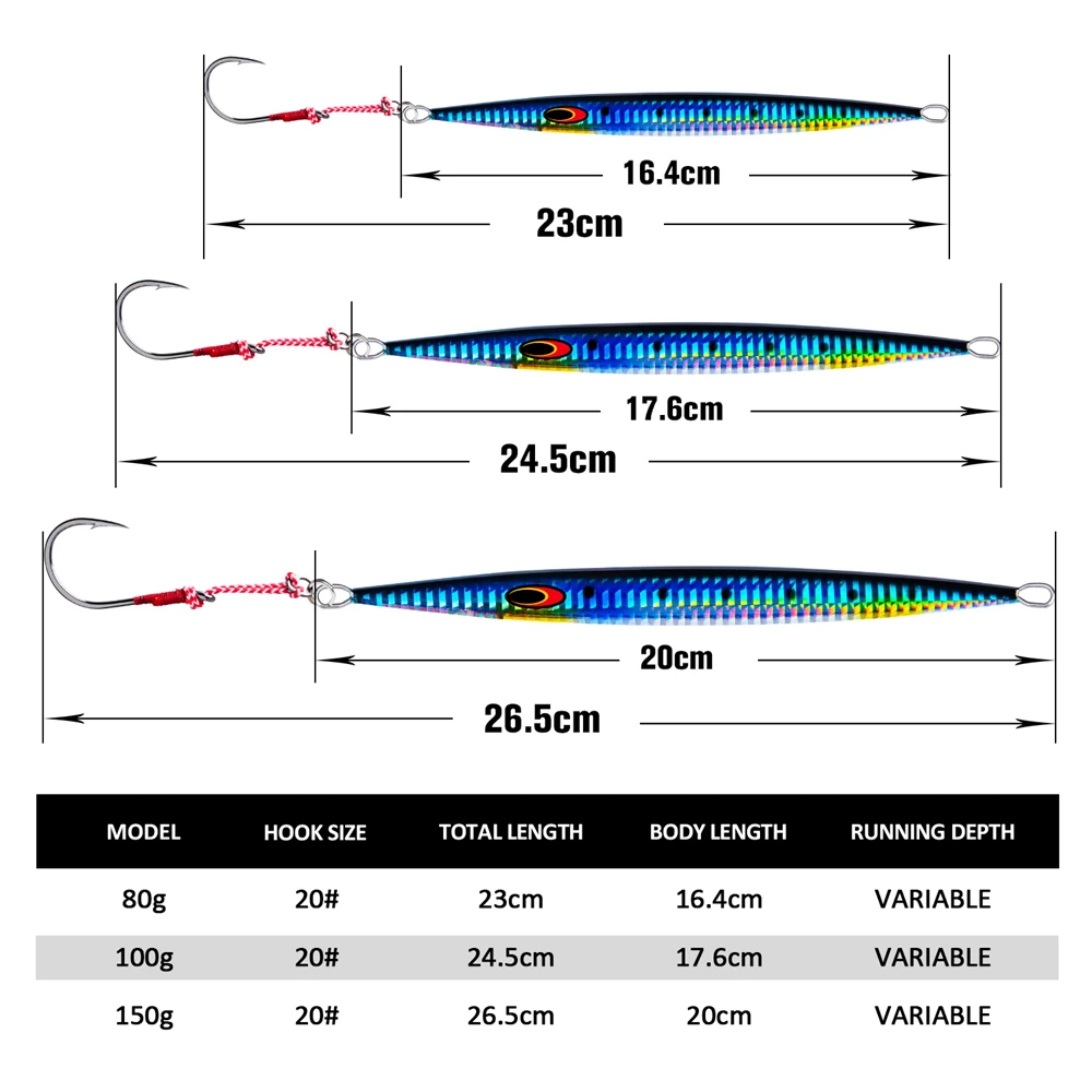 Goture Metal Jig Fishing Lure 80g 100g 150g Luminous 7-Laser Coating Process For Deep Sea Big Fish Accessories