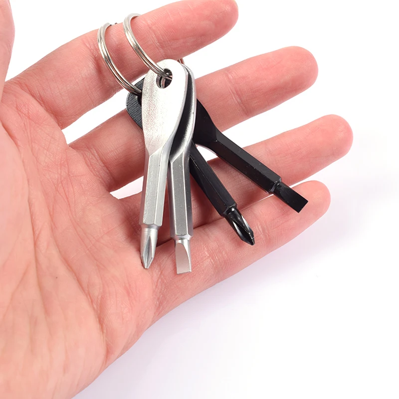 LLavero de destornillador ranurado Phillips portátil, herramienta de reparación de bolsillo, Multi Mini, para acampar y caminata al aire libre, 1 Juego