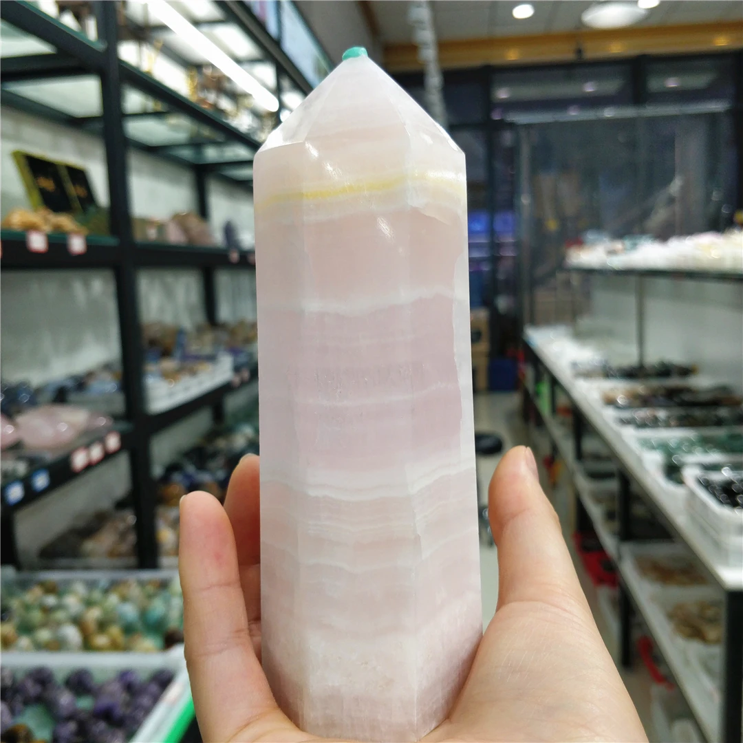 

Natural Pink Calcite Quartz Mineral Polish Point Column Tower Interior For Home Apartment Decorative Items Modern Valuable Stone