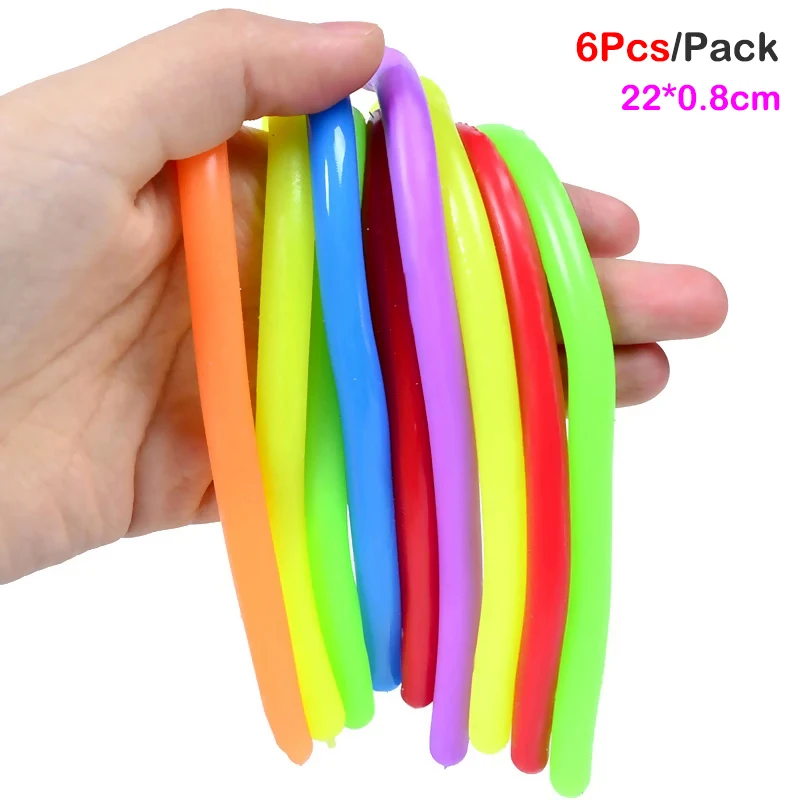 6 Pcs DIY Soft Rubber Noodle Elastic Rope Toys Stretch String Stress Relief Toy Stretch Rope Fidget Stress Vent Children Toy