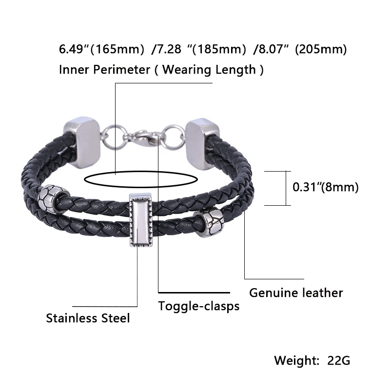 Fashion Men Jewelry Genuine Leather Bracelet Charm Stainless Steel Clasp Men's Bracelet BB1158 image 4