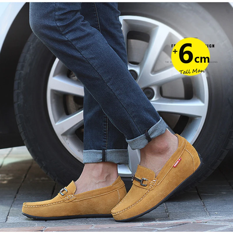 Loafers Man Elevator Height Increase Shoes for Men Insole 6cm Drive Lift Suede Leather Business British Fashion