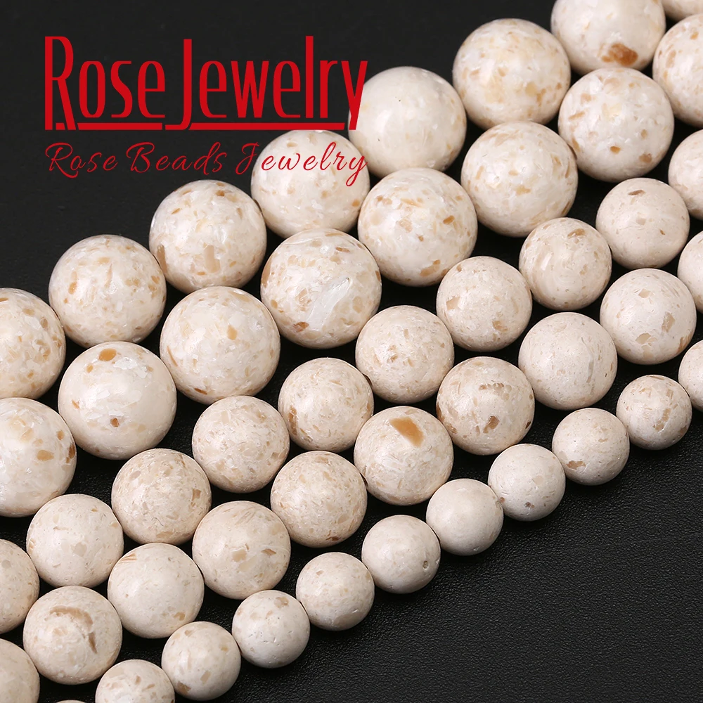 Natural White Fossils Stone Beads Round Loose Spacer Beads for Jewelry Making 6 8 10 12 Mm 15