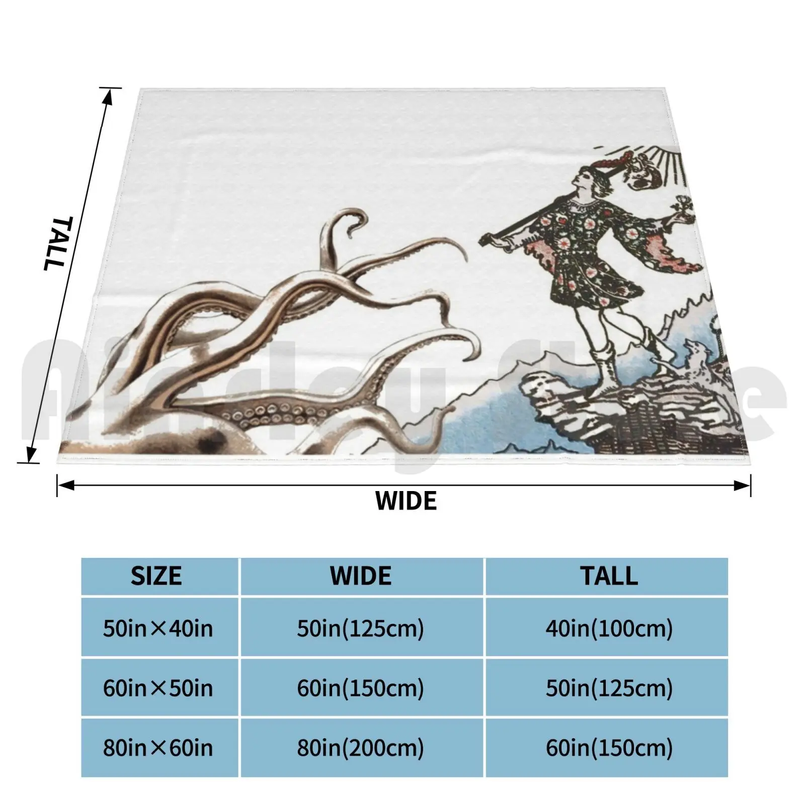 Eldritch Fool Blanket For Sofa Bed Travel Fool Tarot Eldritch H P Tentacle Squid Octopus